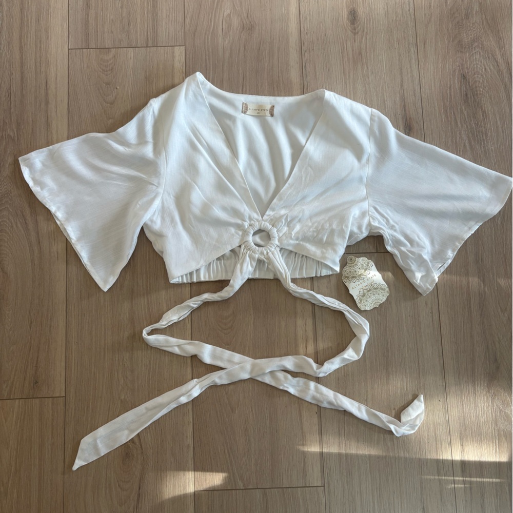 NWT Altar'd State White Crop Top with Tie Detail